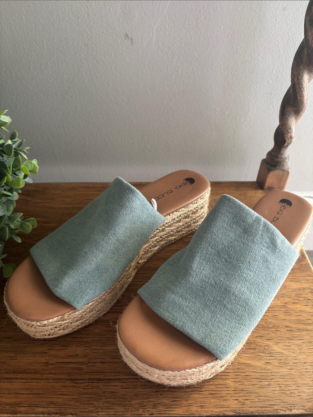 Big Buddha Light Denim Stretch Woven Wedge Shoes